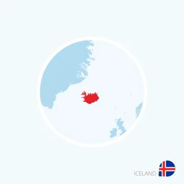 Map icon of Iceland. Blue map of Europe with highlighted Iceland in red color Stock Illustration
