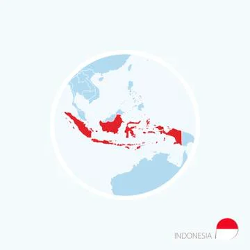 Map icon of Indonesia. Blue map of Asia with highlighted Indonesia in red col Stock Illustration