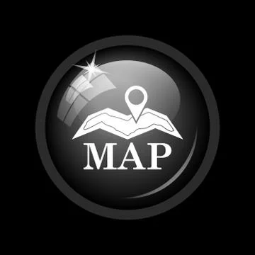 Map icon. Internet button on black background. . Stock Illustration