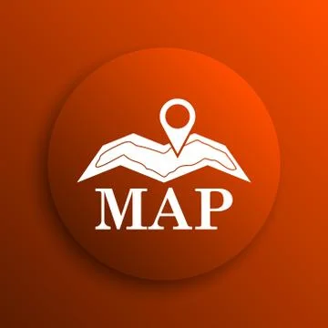 Map icon. Internet button on orange background. Stock Illustration