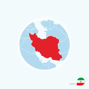 Map icon of Iran. Blue map of Middle East with highlighted Iran in red color. Stock Illustration