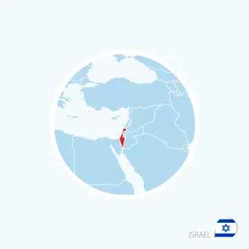 Map icon of Israel. Blue map of Middle East with highlighted Israel in red co Stock Illustration