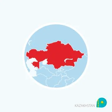 Map icon of Kazakhstan. Blue map of Asia with highlighted Kazakhstan in red c Stock Illustration