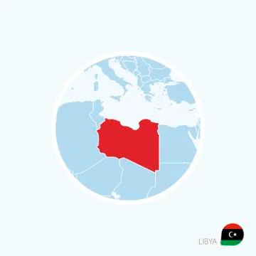 Map icon of Libya. Blue map of Europe with highlighted Tripoli in red color. Stock Illustration