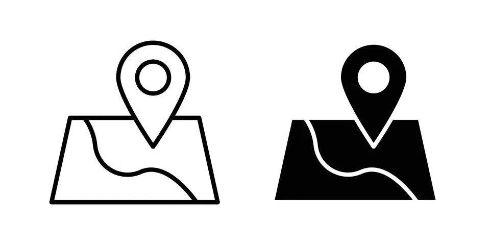 Map icon logo. Outline style icons with flat versions Stock Illustration