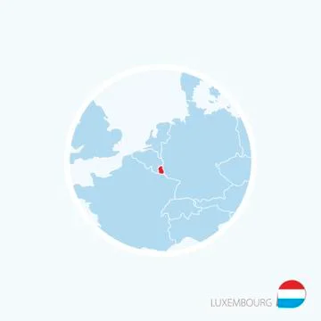 Map icon of Luxembourg. Blue map of Europe with highlighted Luxembourg in red Stock Illustration