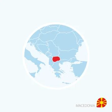 Map icon of Macedonia. Blue map of Europe with highlighted Macedonia in red c Stock Illustration