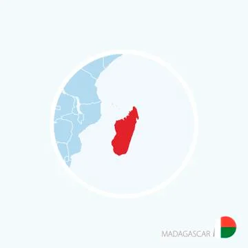 Map icon of Madagascar. Blue map of Africa with highlighted Madagascar in red Stock Illustration