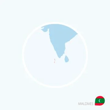 Map icon of Maldives. Blue map of South Asia with highlighted Maldives in red Stock Illustration
