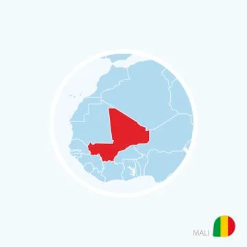 Map icon of Mali. Blue map of Europe with highlighted Mali in red color. Stock Illustration