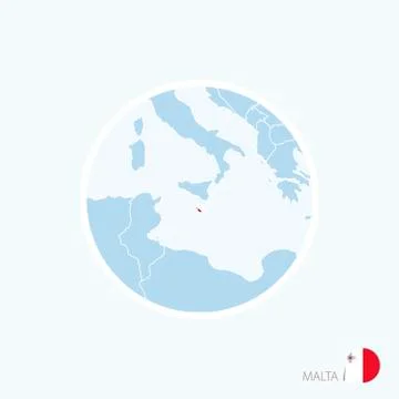 Map icon of Malta. Blue map of Europe with highlighted Malta in red color. Stock Illustration