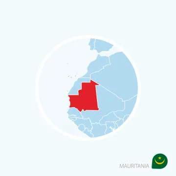 Map icon of Mauritania. Blue map of Europe with highlighted Mauritania in red Stock Illustration