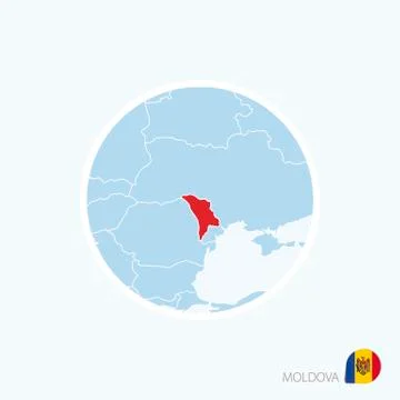 Map icon of Moldova. Blue map of Europe with highlighted Moldova in red color Stock Illustration