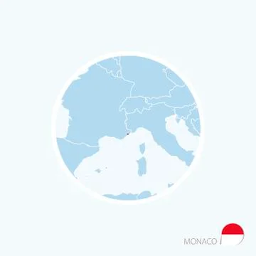 Map icon of Monaco. Blue map of Europe with highlighted Monaco in red color. Stock Illustration
