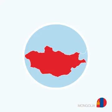 Map icon of Mongolia. Blue map of East Asia with highlighted Mongolia in red  Stock Illustration