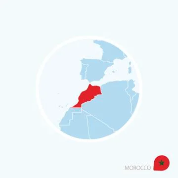 Map icon of Morocco. Blue map of Europe with highlighted Morocco in red color Stock Illustration