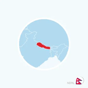 Map icon of Nepal. Blue map of South Asia with highlighted Nepal in red color Stock Illustration