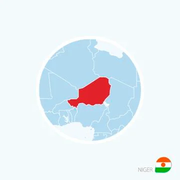 Map icon of Niger. Blue map of Africa with highlighted Niger in red color. Stock Illustration
