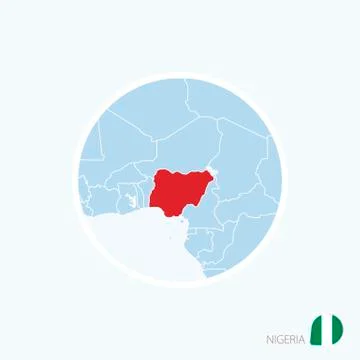 Map icon of Nigeria. Blue map of West Africa with highlighted Nigeria in red  Stock Illustration
