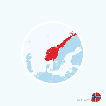 Map icon of Norway. Blue map of Europe with highlighted Norway in red color. Stock Illustration