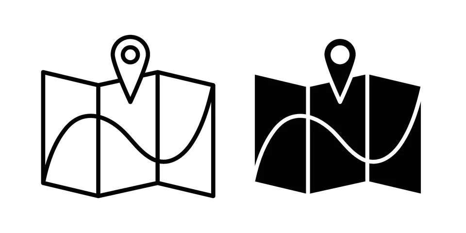 Map icon. Outline, flat icons Stock Illustration