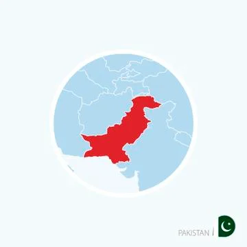 Map icon of Pakistan. Blue map of South Asia with highlighted Pakistan in red Stock Illustration