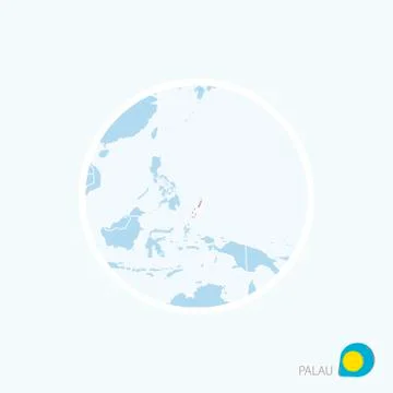 Map icon of Palau. Blue map of Oceania with highlighted Palau in red color. Stock Illustration