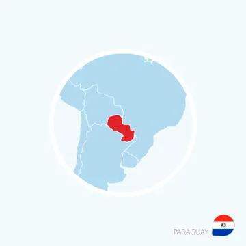 Map icon of Paraguay. Blue map of America with highlighted Paraguay in red co Stock Illustration