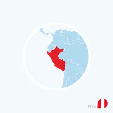 Map icon of Peru. Blue map of Europe with highlighted Peru in red color. Stock Illustration