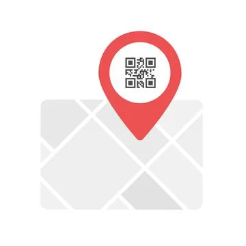 Map icon with red pin showing QR code for easy address scanning and route Stock-Illustration
