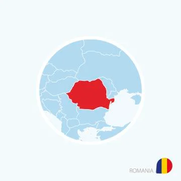 Map icon of Romania. Blue map of Europe with highlighted Romania in red color Stock Illustration