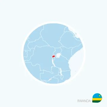 Map icon of Rwanda. Blue map of Africa with highlighted Rwanda in red color. Stock Illustration
