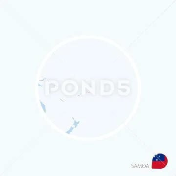 Map icon of Samoa. Blue map of Oceania with highlighted Samoa in red ...