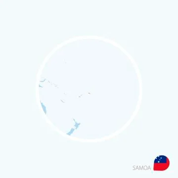 Map icon of Samoa. Blue map of Oceania with highlighted Samoa in red color. Stock Illustration
