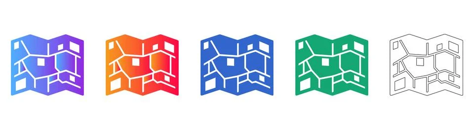 Map Icon Set in Colorful Gradient and Outline Styles Illustrazione stock