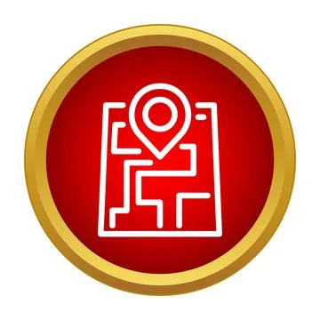Map icon showing a location pin on a maze like route Stock Illustration