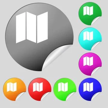 Map  icon sign. Set of eight multi-colored round buttons, stickers. Vector Illustrazione stock