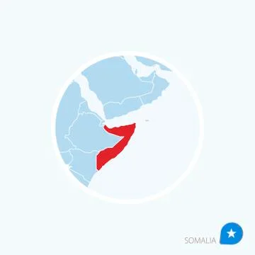 Map icon of Somalia. Blue map of Africa with highlighted Somalia in red color Stock Illustration