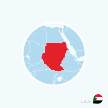 Map icon of Sudan. Blue map of North Africa with highlighted Sudan in red col Stock Illustration
