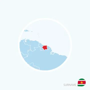 Map icon of Suriname. Blue map of South America with highlighted Suriname in  Stock Illustration