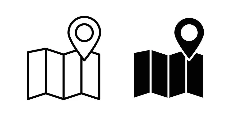 Map icon symbol  illustration bundle in black colour 스톡 일러스트