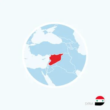 Map icon of Syria. Blue map of Middle East with highlighted Syria in red colo Stock Illustration