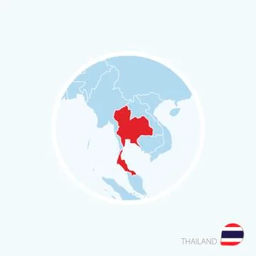 Map icon of Thailand. Blue map of Asia with highlighted Thailand in red color Stock Illustration