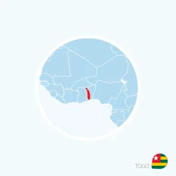 Map icon of Togo. Blue map of Africa with highlighted Togo in red color. Stock Illustration