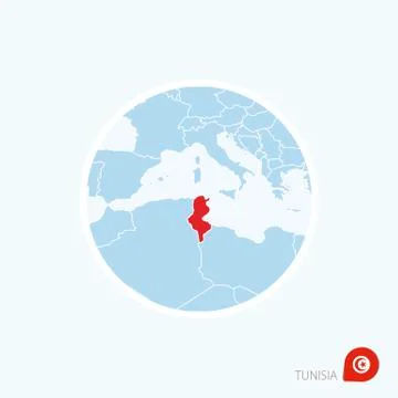 Map icon of Tunisia. Blue map of Europe with highlighted Tunisia in red color Stock Illustration