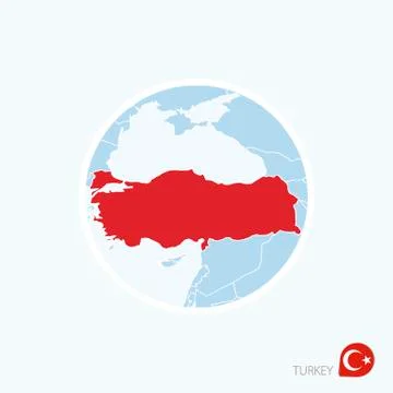 Map icon of Turkey. Blue map of Europe with highlighted Turkey in red color. Stock Illustration