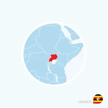 Map icon of Uganda. Blue map of Africa with highlighted Uganda in red color. Stock Illustration