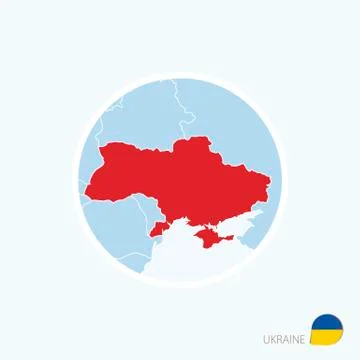 Map icon of Ukraine. Blue map of Europe with highlighted Ukraine in red color Stock Illustration