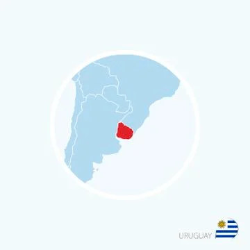 Map icon of Uruguay. Blue map of America with highlighted Uruguay in red colo Stock Illustration