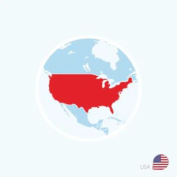 Map icon of USA. Blue map of North America with highlighted United States of  Stock Illustration
